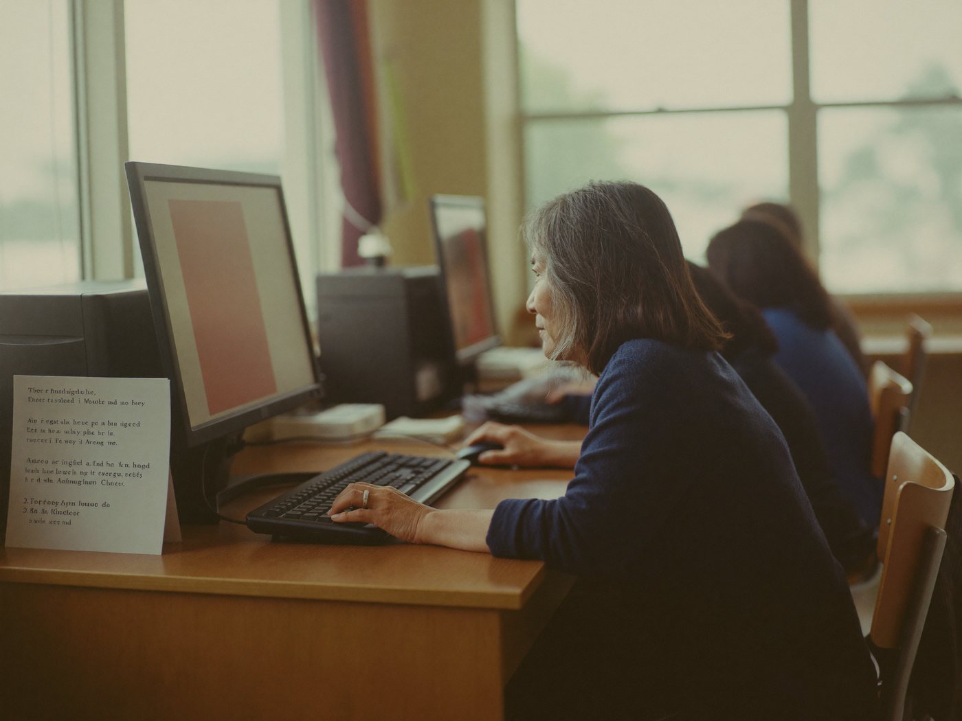 Adult student learning Microsoft Office at a computer